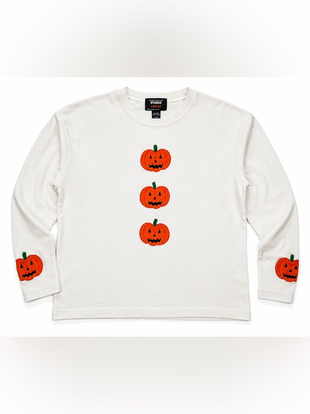 Vintage 90s Halloween BeadedJack O’ Lantern Pumpkin Appliqué Long Sleeve L